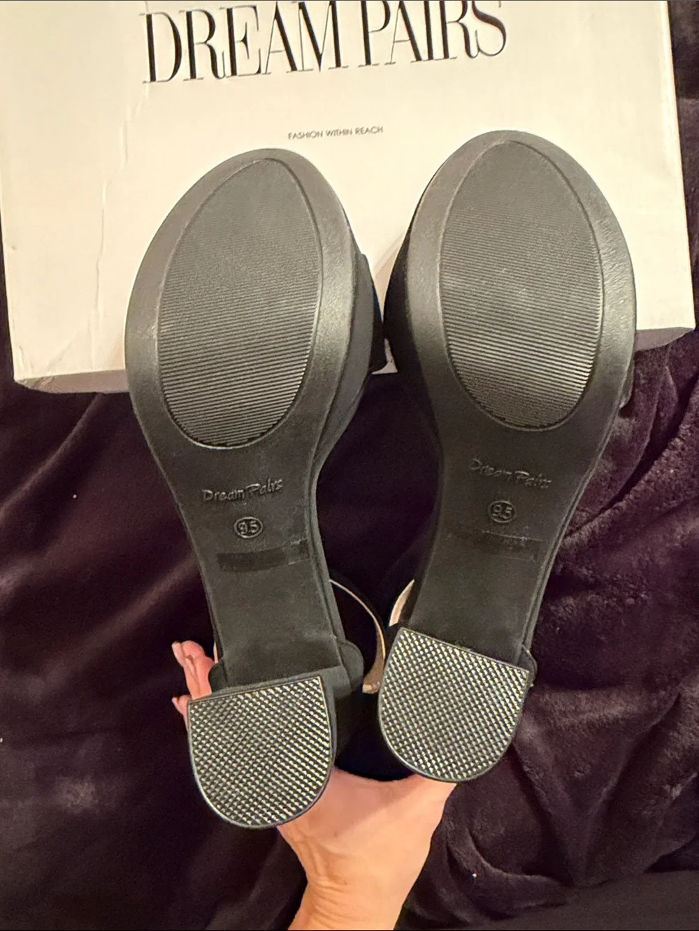 Dream Pairs Black Suede Platform Ankle-Strap Block Heels